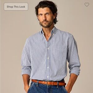 J. Crew Secret Wash cotton poplin shirt - Blue Stripe Men's Small Slim